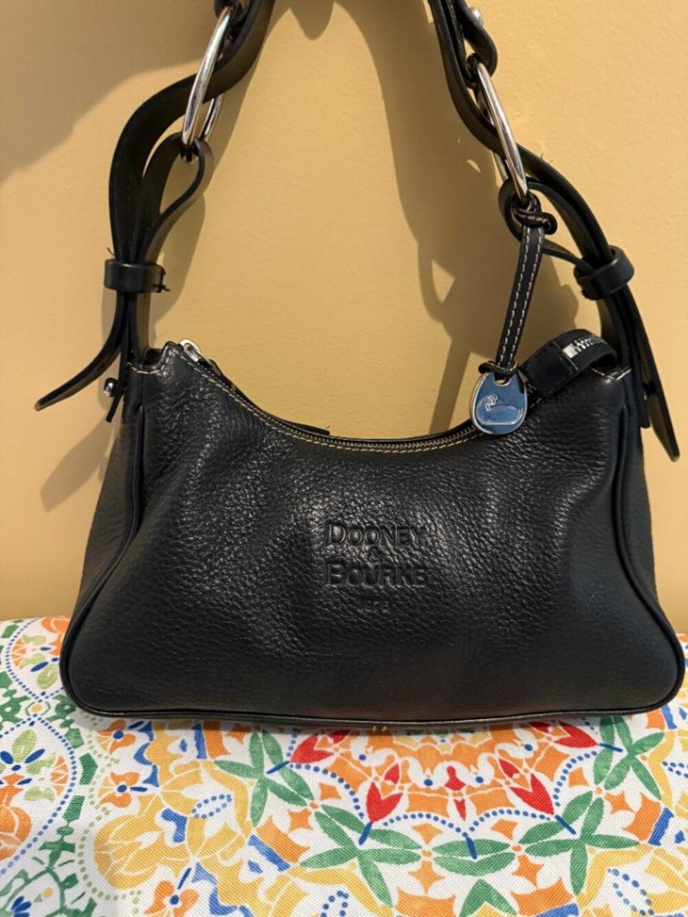 Dooney & Bourke Black Pebbled Leather Hobo Shoulder Bag Silver Hardware EUC